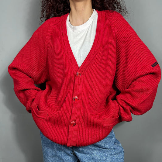 Red cardigan
