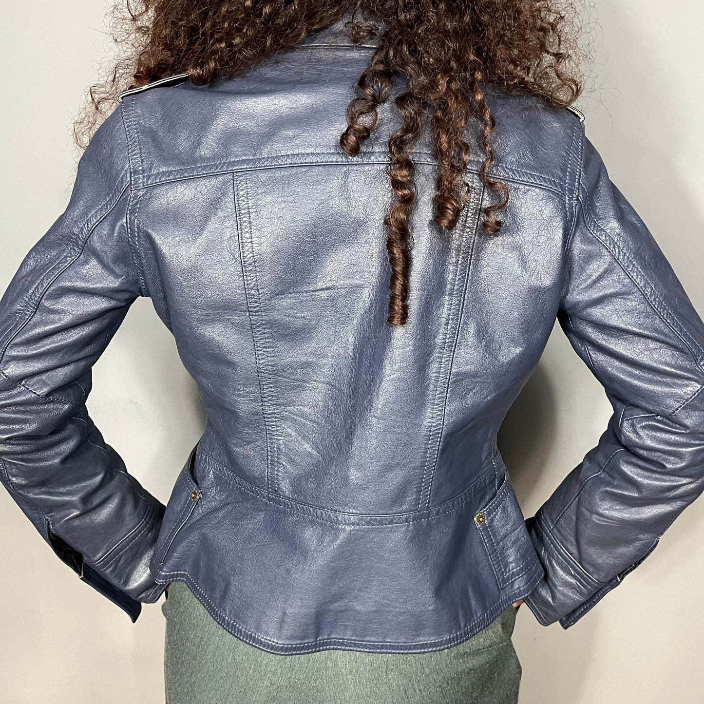 Blue fitted leather jacket