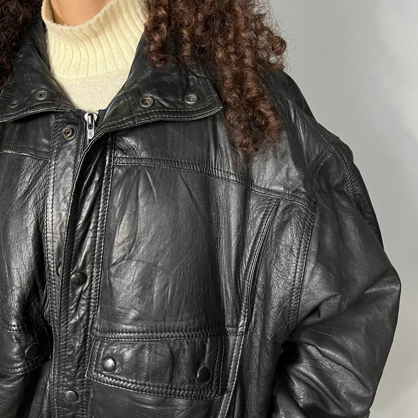 Black leather bomber