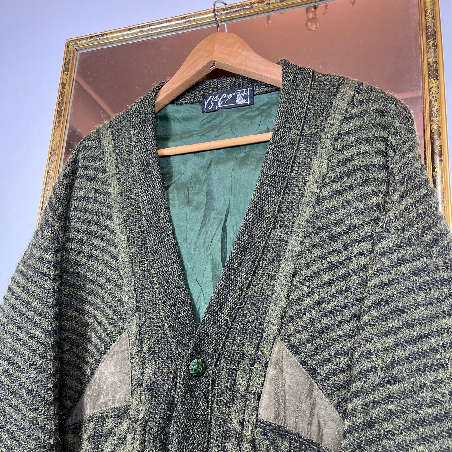 Sweater x suede cardigan