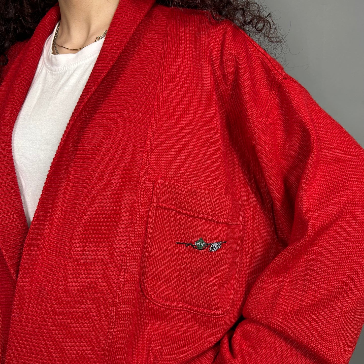 Red cardigan