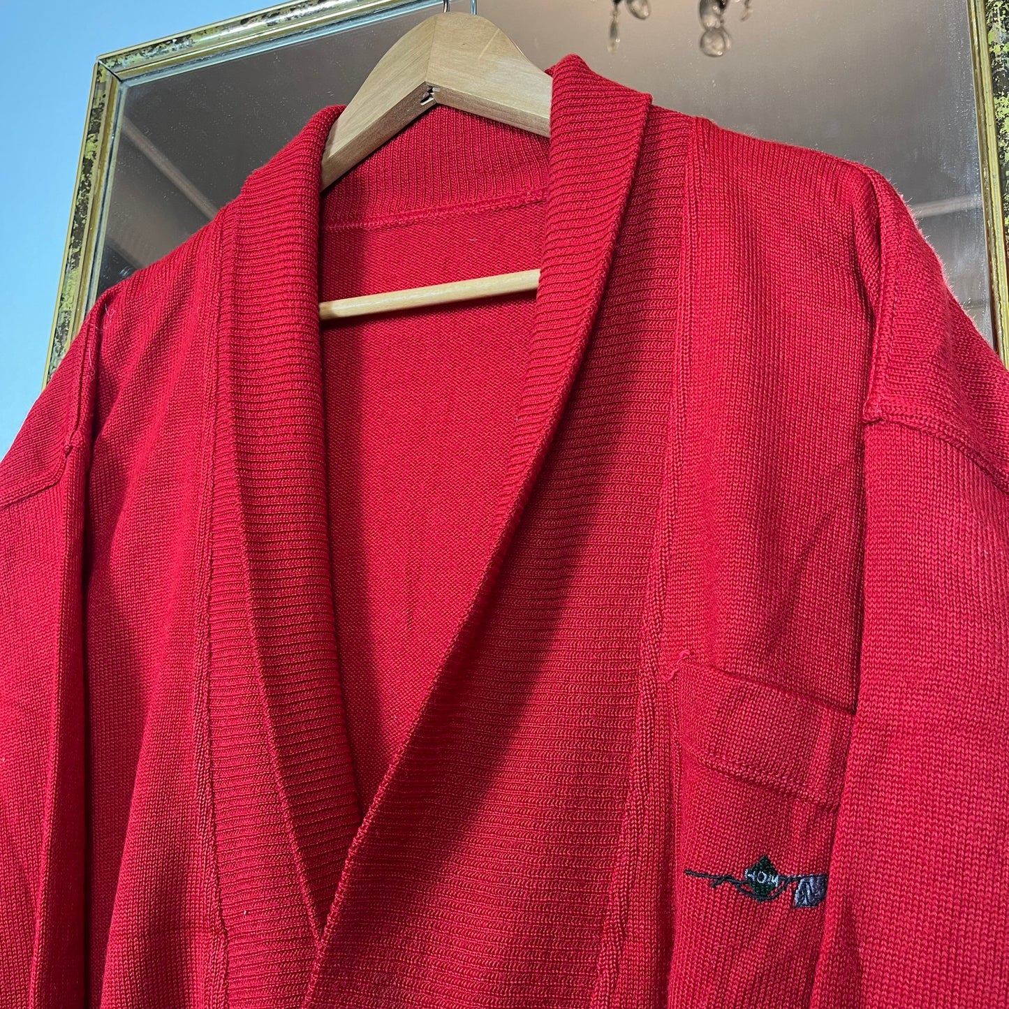 Red cardigan