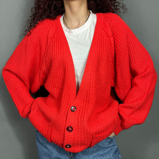 Red cardigan