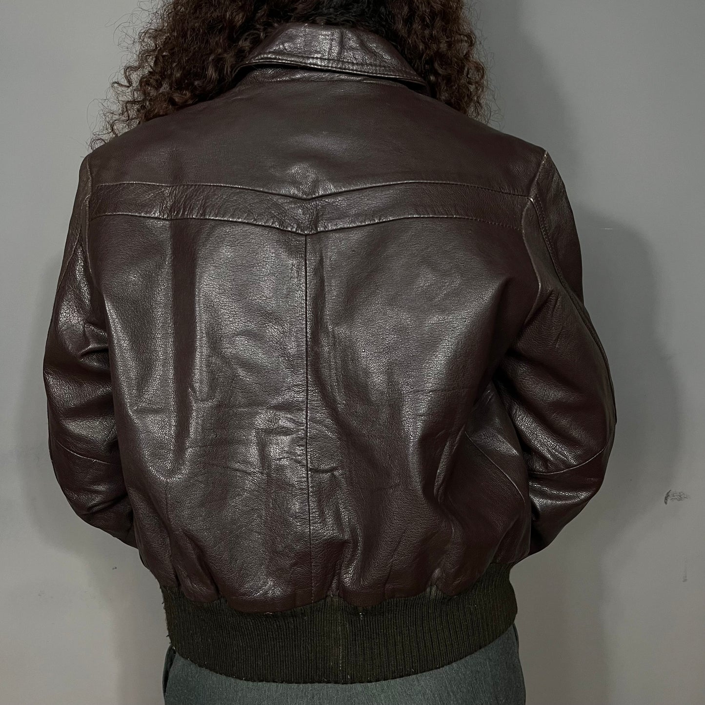 Brown leather bomber