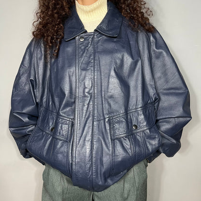 Blue leather bomber