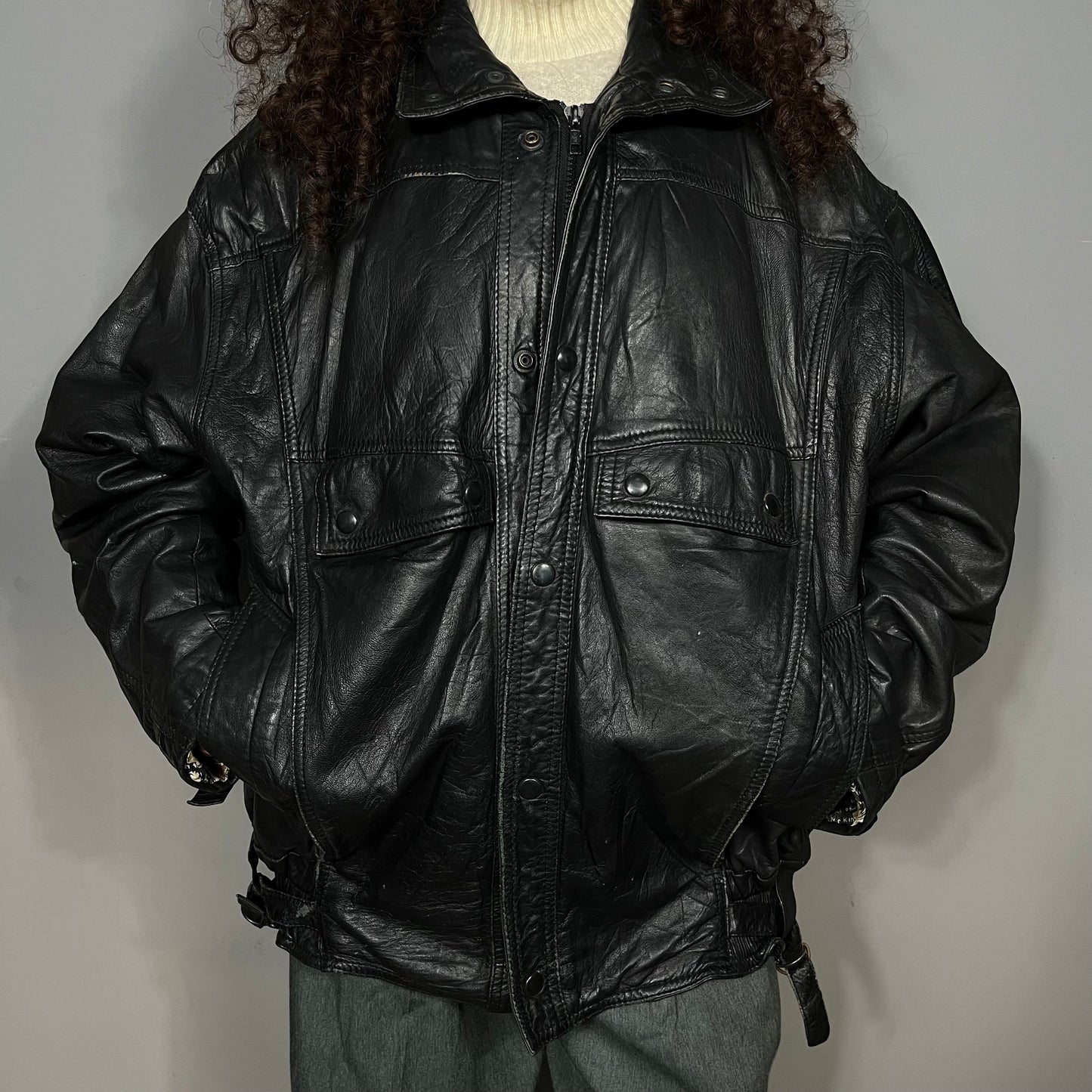 Black leather bomber