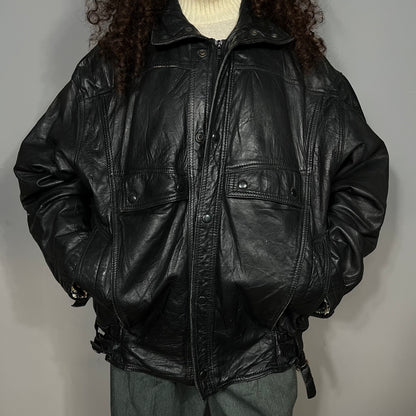 Black leather bomber
