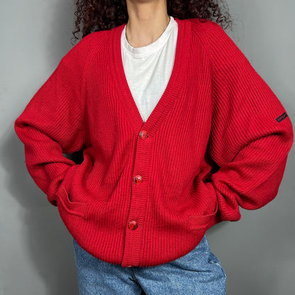 Red cardigan