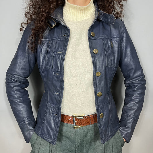 Blue fitted leather jacket