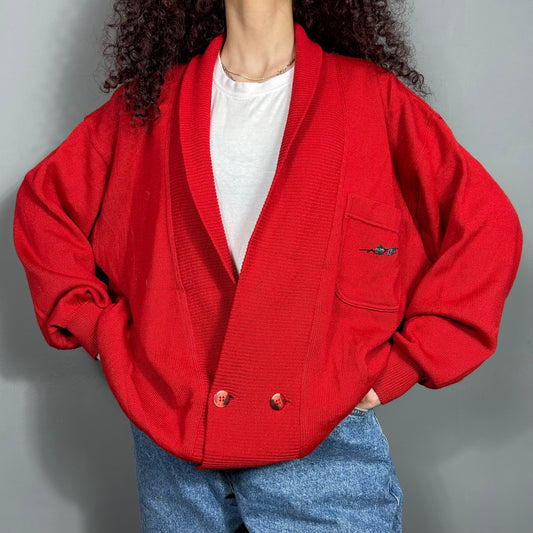 Red cardigan