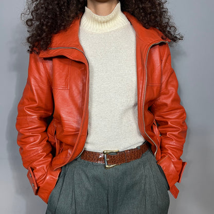 Orange leather jacket with belt