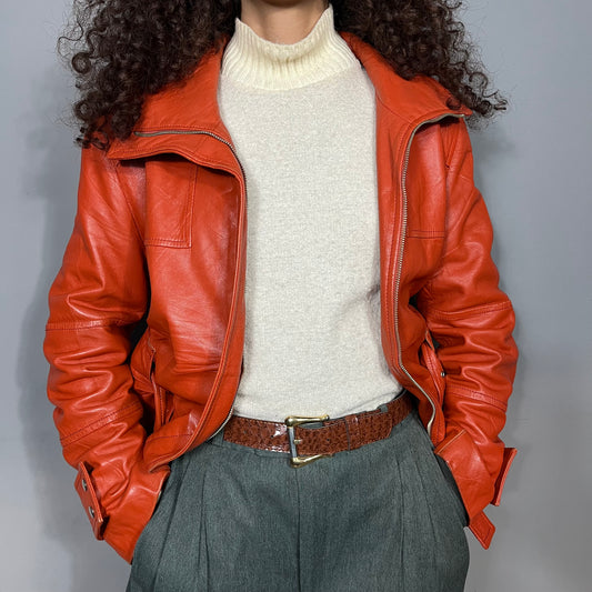 Orange leather jacket with belt