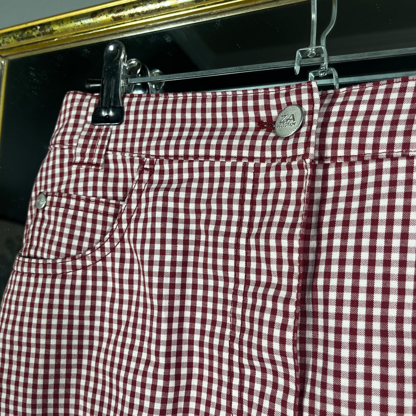 Checkered burgundy skirt