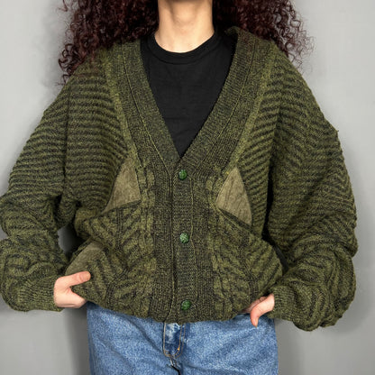 Sweater x suede cardigan