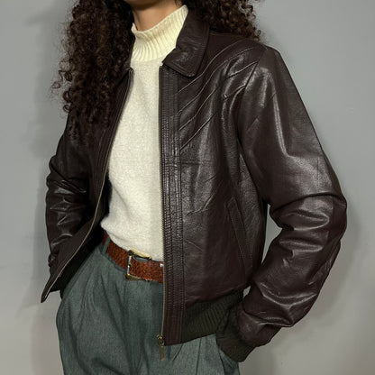 Brown leather bomber
