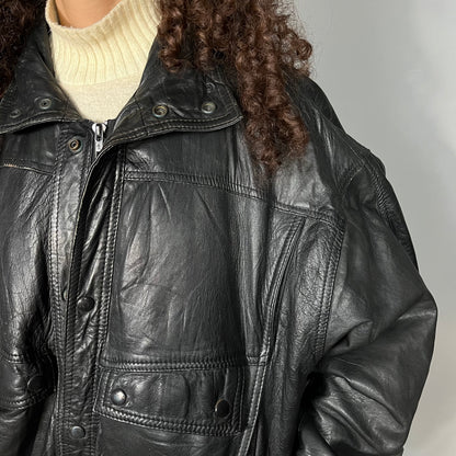Black leather bomber