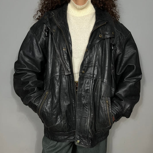 Black leather bomber