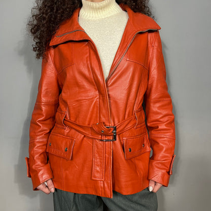 Orange leather jacket with belt