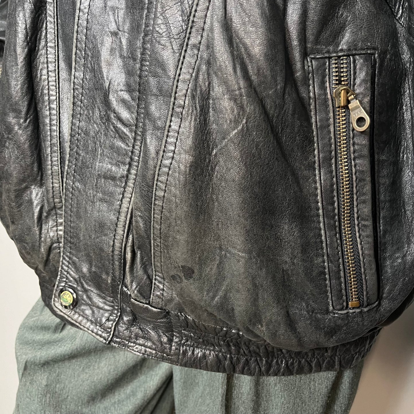 Black leather bomber