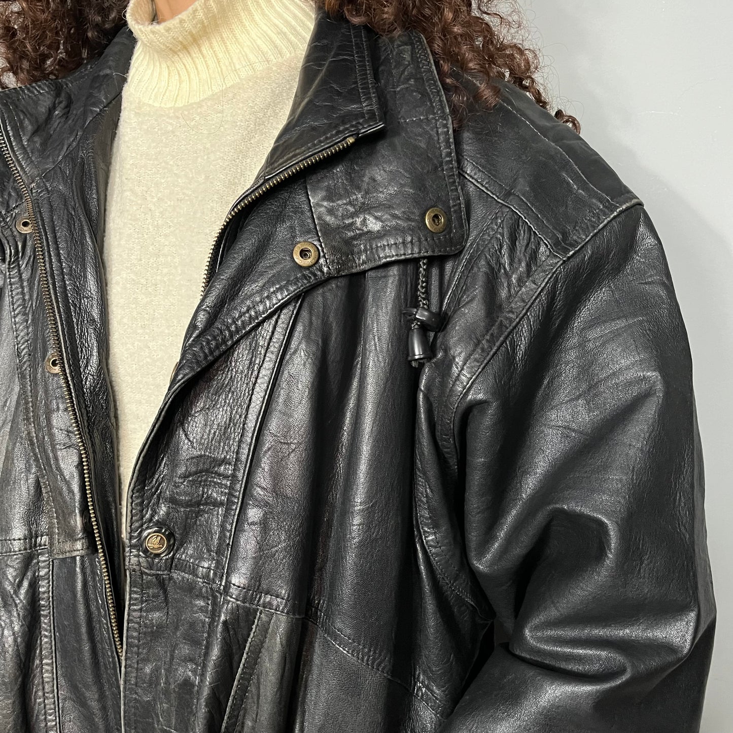 Black leather bomber