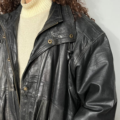 Black leather bomber