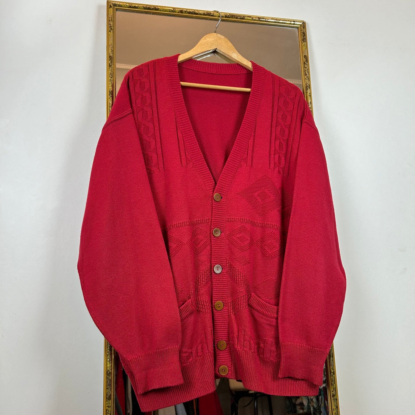 Red cardigan