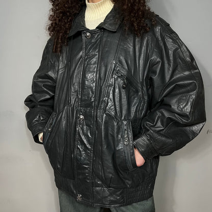 Dark grey leather bomber