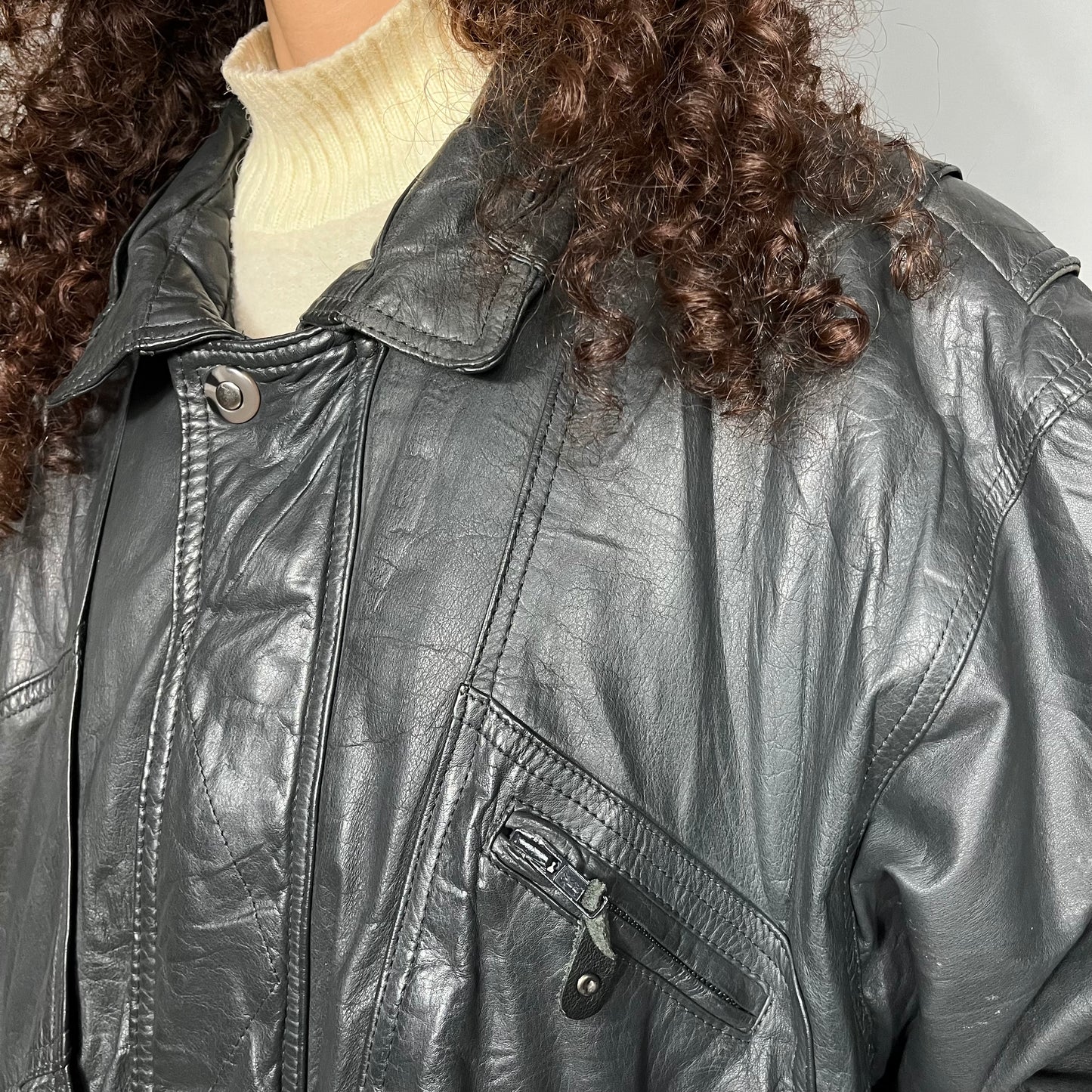 Dark grey leather bomber