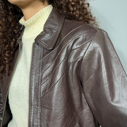 Brown leather bomber