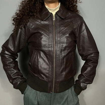 Brown leather bomber