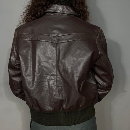 Brown leather bomber
