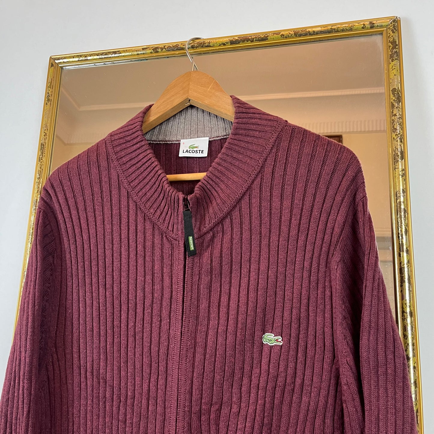 Lacoste burgundy zip up sweater