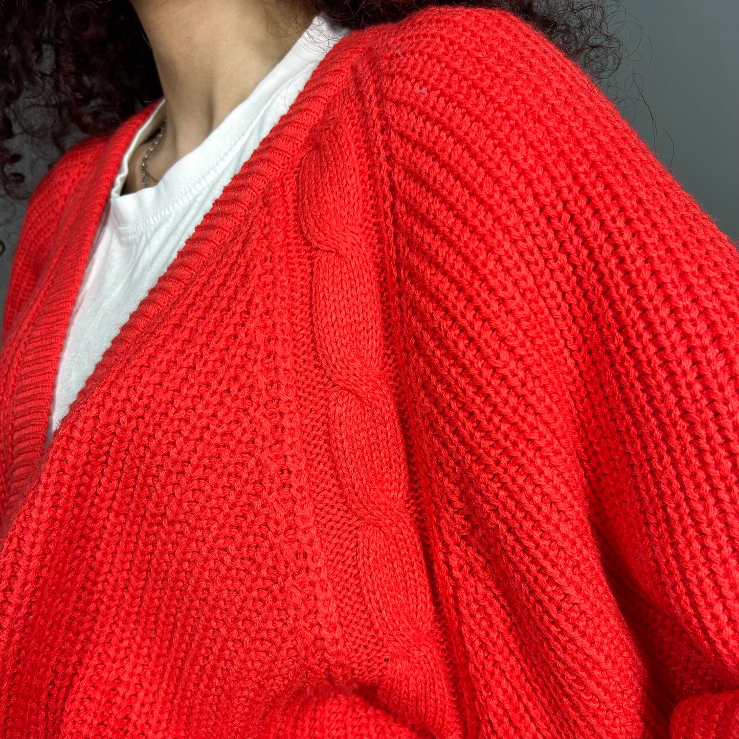 Red cardigan