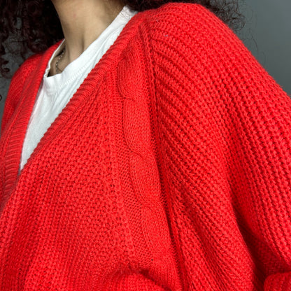 Red cardigan